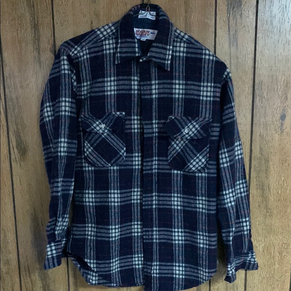 Men’s Button-down Plaid Wool Shirt Sz S